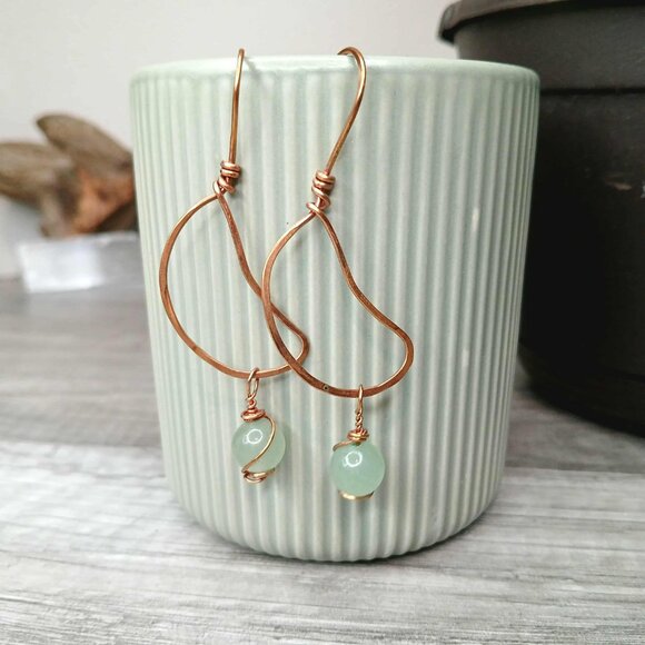 Fluorite Crescent Moon Gemstone Dangle Earrings, 2.5" - Picture 2 of 5